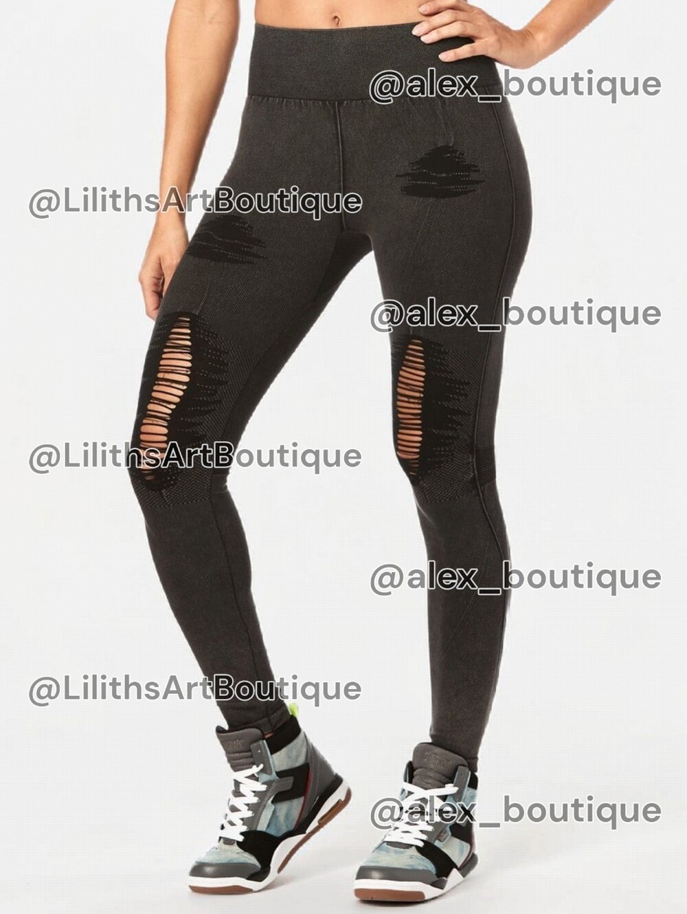Zumba High Waisted Seamless Ripped Long Leggings Bold Black Size M (E034)